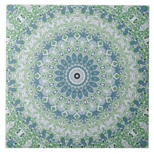 Azulejo Patrón de Mandala Costero Verde Mar y Azul