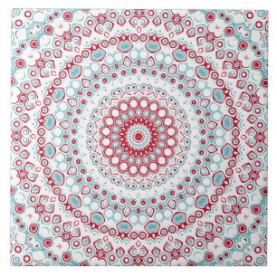 Azulejo Patrón de Mandala de Aqua y Crimson