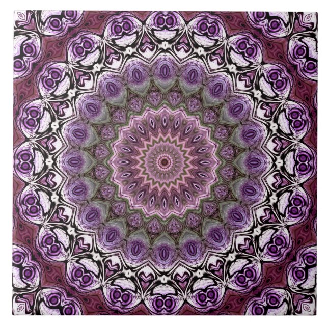 Azulejo Patrón de mandala de caleidoscopio rosa amatista (Frente)