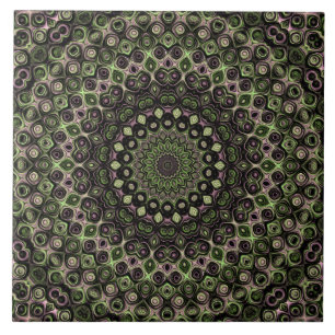 Azulejo Patrón de Mandala de Kaleidoscopio Verde y Negro