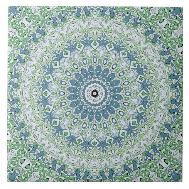 Azulejo Patrón de Mandala de la costa azul y verde del mar (Frente)