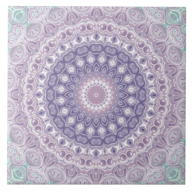 Azulejo Patrón de Mandala de Lavanda y Lila (Frente)