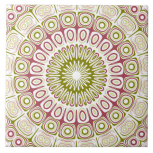 Azulejo Patrón de Mandala de Olivo y Rosa