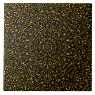 Azulejo Patrón de Mandala Dorado con Simetría Radiante