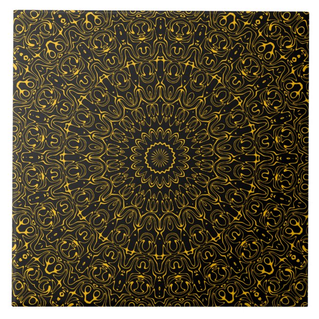 Azulejo Patrón de Mandala Dorado con Simetría Radiante (Frente)