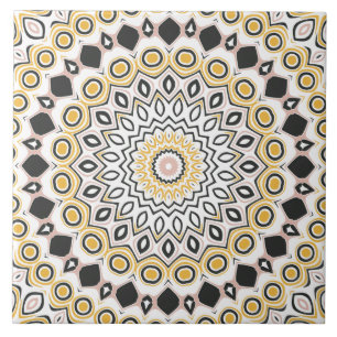 Azulejo Patrón de Mandala Dorado y Carbón