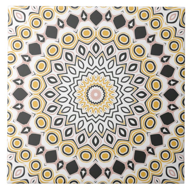 Azulejo Patrón de Mandala Dorado y Carbón (Frente)