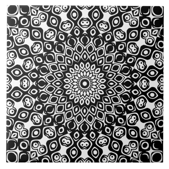Azulejo Patrón de Mandala en blanco y negro (Frente)