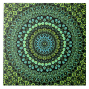 Azulejo Patrón de Mandala en Calidoscopio Verde y Turquesa
