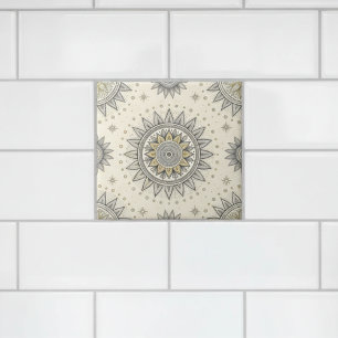 Azulejo Patrón de Mandala en Gris Dorado