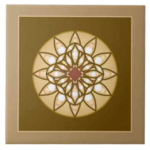 Azulejo patrón de mandala en marrón claro, crema y chocola