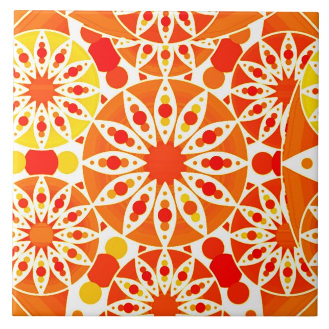 Azulejo Patrón de Mandala en Naranja de coral y oro (Frente)