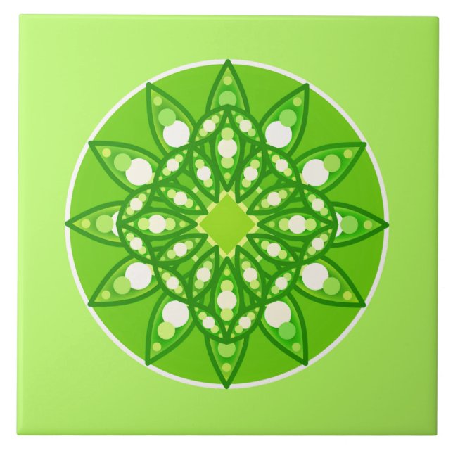 Azulejo Patrón de Mandala en tonos verde cal (Frente)