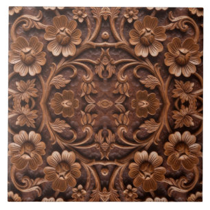 Azulejo Patrón de Mandala Floral Tallado en Madera Ornamen