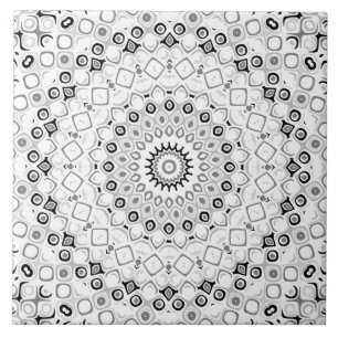 Azulejo Patrón de Mandala Geométrica en Blanco y Negro