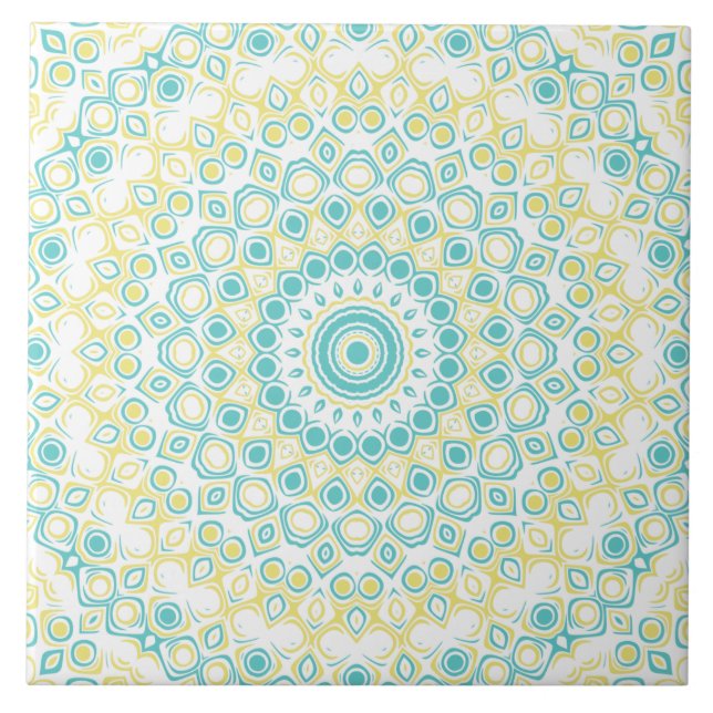 Azulejo Patrón de Mandala Geométrica verde azulada y Amari (Frente)