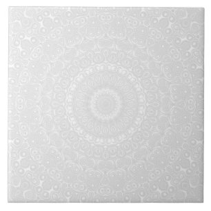 Azulejo Patrón de mandala geométrico blanco sobre blanco