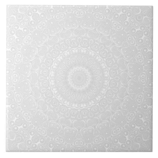 Azulejo Patrón de mandala geométrico blanco sobre blanco (Frente)