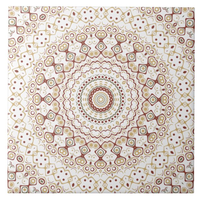 Azulejo Patrón de Mandala Geométrico de Tonos Terrosos (Frente)