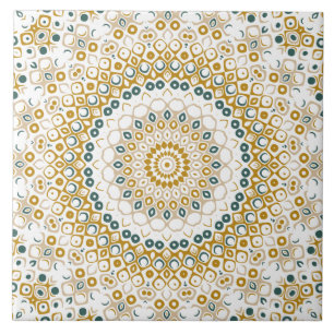 Azulejo Patrón de Mandala Geométrico Dorado y Verde