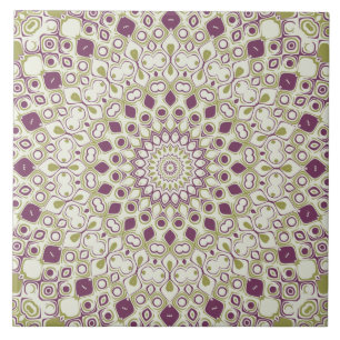 Azulejo Patrón de Mandala Geométrico Púrpura y Oliva