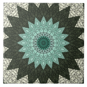 Azulejo Patrón de Mandala Geométrico Verde y Turquesa