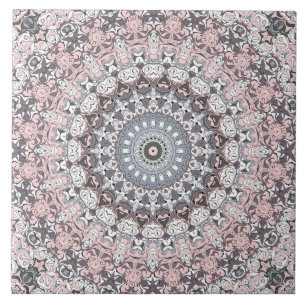 Azulejo Patrón de Mandala gris rosa y blanco