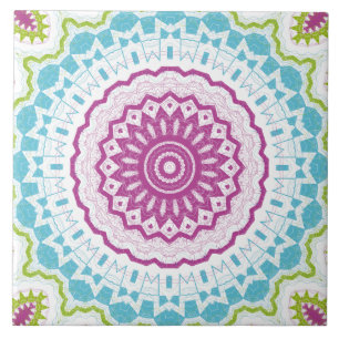 Azulejo Patrón de Mandala Magenta Azul y Verde