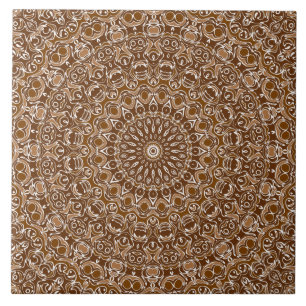 Azulejo Patrón de Mandala Marrón Chocolate y Blanco
