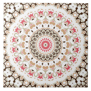 Azulejo Patrón de Mandala Marrón y Rosa Claro
