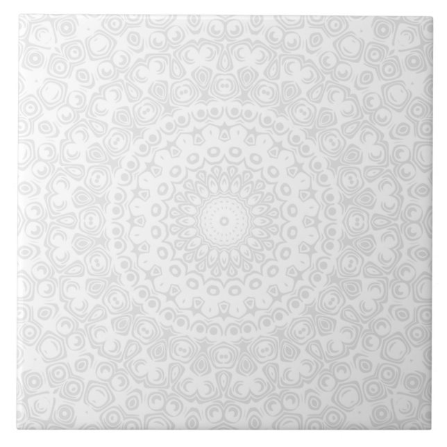 Azulejo Patrón de Mandala mínimo blanco sobre blanco (Frente)