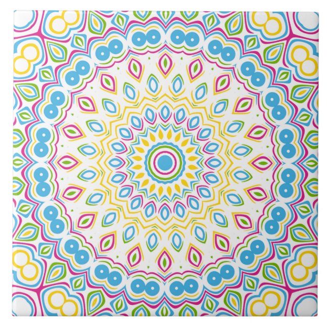 Azulejo Patrón de Mandala Multicolor Colorido (Frente)