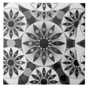 Azulejo Patrón de Mandala , negro, blanco y gris / gris
