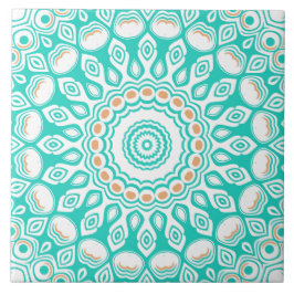Azulejo Patrón de Mandala Oceánico Turquesa y Beige