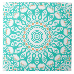 Azulejo Patrón de Mandala Oceánico Turquesa y Beige