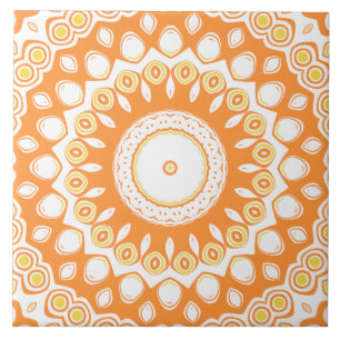 Azulejo Patrón de Mandala radiante naranja y amarillo