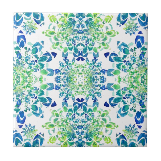 Azulejo Patrón de Mandala resumido verde y azul (Frente)