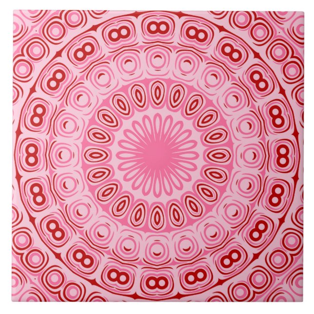 Azulejo Patrón de Mandala Rojo y Rosa (Frente)