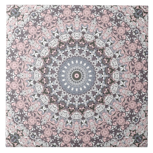 Azulejo Patrón de Mandala Rosa Gris y Blanco (Frente)