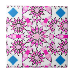Azulejo Patrón de Mandala, rosa, rosa caliente, azul cobal