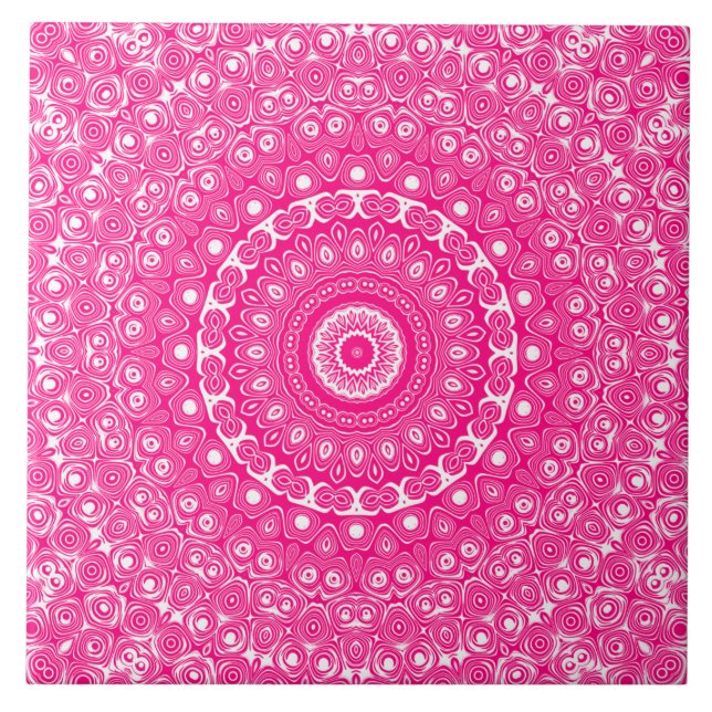 Azulejo Patrón de Mandala Rosa Rosa Vibrante (Frente)