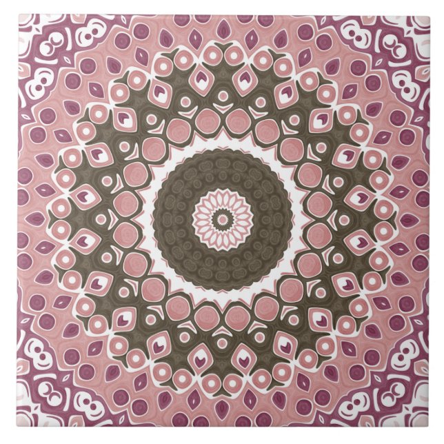 Azulejo Patrón de Mandala Rosa y Mocha Geometría Floral (Frente)