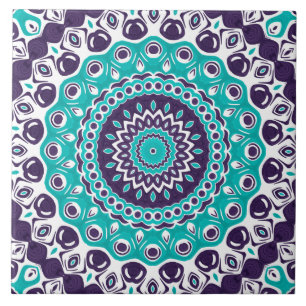 Azulejo Patrón de Mandala Turquesa y Ciruela Intenso