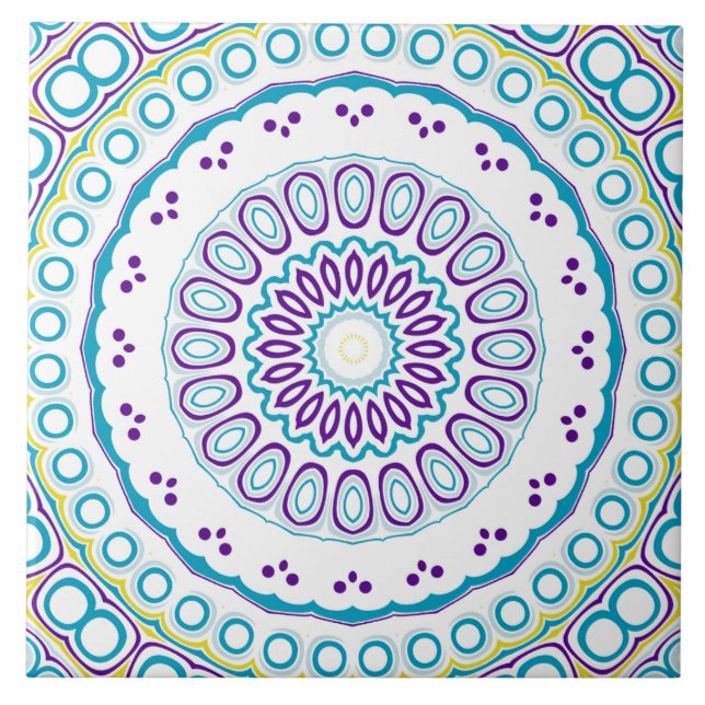Azulejo Patrón de Mandala Turquesa y Violeta (Frente)