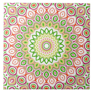Azulejo Patrón de Mandala Verde Brillante y Magenta