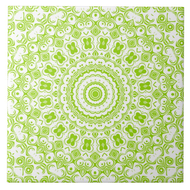 Azulejo Patrón de Mandala Verde Chartreuse (Frente)