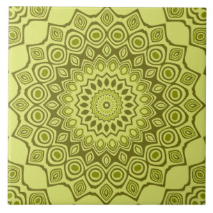 Azulejo Patrón de Mandala Verde Oliva Groovy