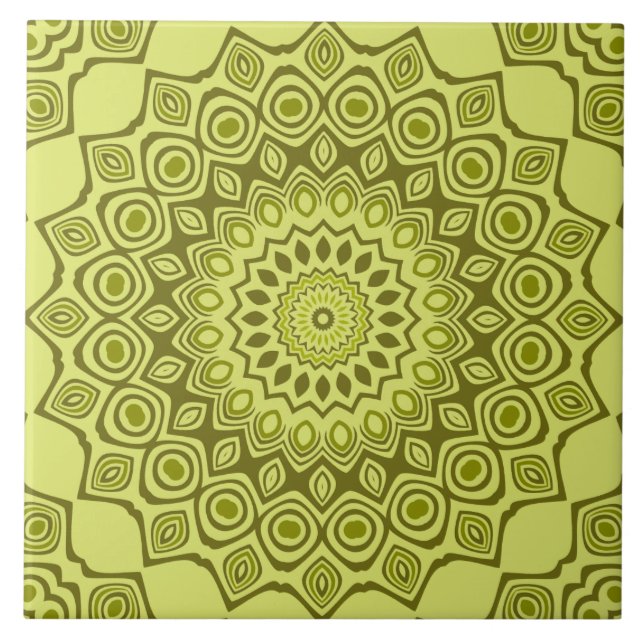 Azulejo Patrón de Mandala Verde Oliva Groovy (Frente)