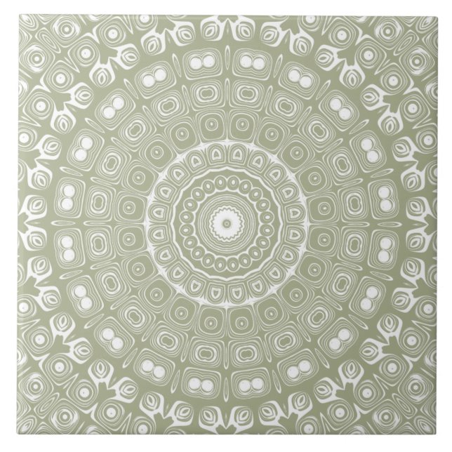 Azulejo Patrón de Mandala Verde Salvia (Frente)