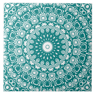 Azulejo Patrón de Mandala Verde Turquesa en Negrita